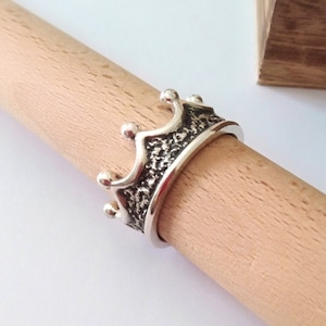 Oxidized Sterling Silver Crown Ring: Handmade King&#39;s Ring