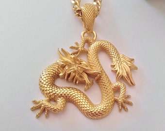 Yellow Gold Plated Dragon Pendant | Silver 925 Chinese Dragon Necklace | Men Silver 925 Dragon Pendant | Women's Chinese Dragon Pendant