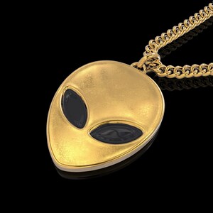Sterling Silver Womens 1mm Box Chain 3D UFO Alien Writing Pendant Necklace 