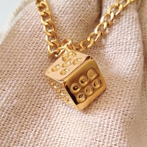Yellow Gold Dice Pendant | Handmade Silver Dice Necklace | Men&#39;s Gold Dice Pendant | Women&#39;s Gold Dice Necklace | Men&#39;s Dice Pendant