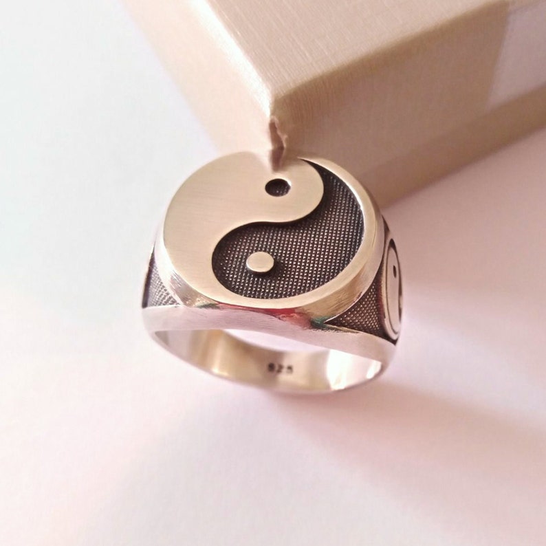 Aged Silver 925 Yin Yang Ring, Men's Handmade Yin-Yang Ring, Men's Silver Yin-Yang Signet Ring, Yin-Yang Jewelry, Women Silver Yin Yang Ring image 2