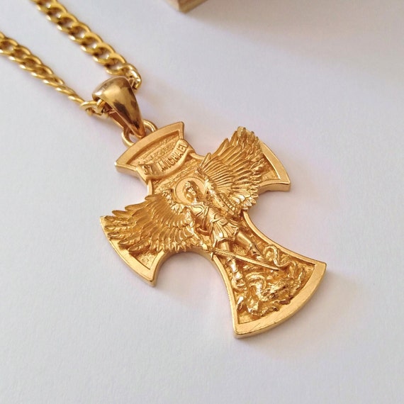Ciondolo San Michele Arcangelo placcato in oro / Collana San Michele Arcangelo in argento sterling da uomo / Ciondolo San Michele Arcangelo da uomo - Italia Ciondolo San Michele Arcangelo placcato in oro / Collana San Michele Arcangelo in argento sterling da uomo / Ciondolo San Michele Arcangelo da uomo - Italia