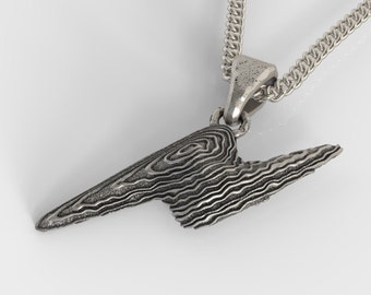 Pendentif flash en argent 925 oxydé | Collier éclair homme argenté | Collier Flash pour femme en argent vieilli 925 | Suspension éclair