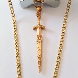 Gold Sword Pendant | Silver 925 Handmade Sword Necklace | Sword Pendant | Men Gold Sword in a Scabbard Necklace | Men&#39;s Silver Sword Pendant