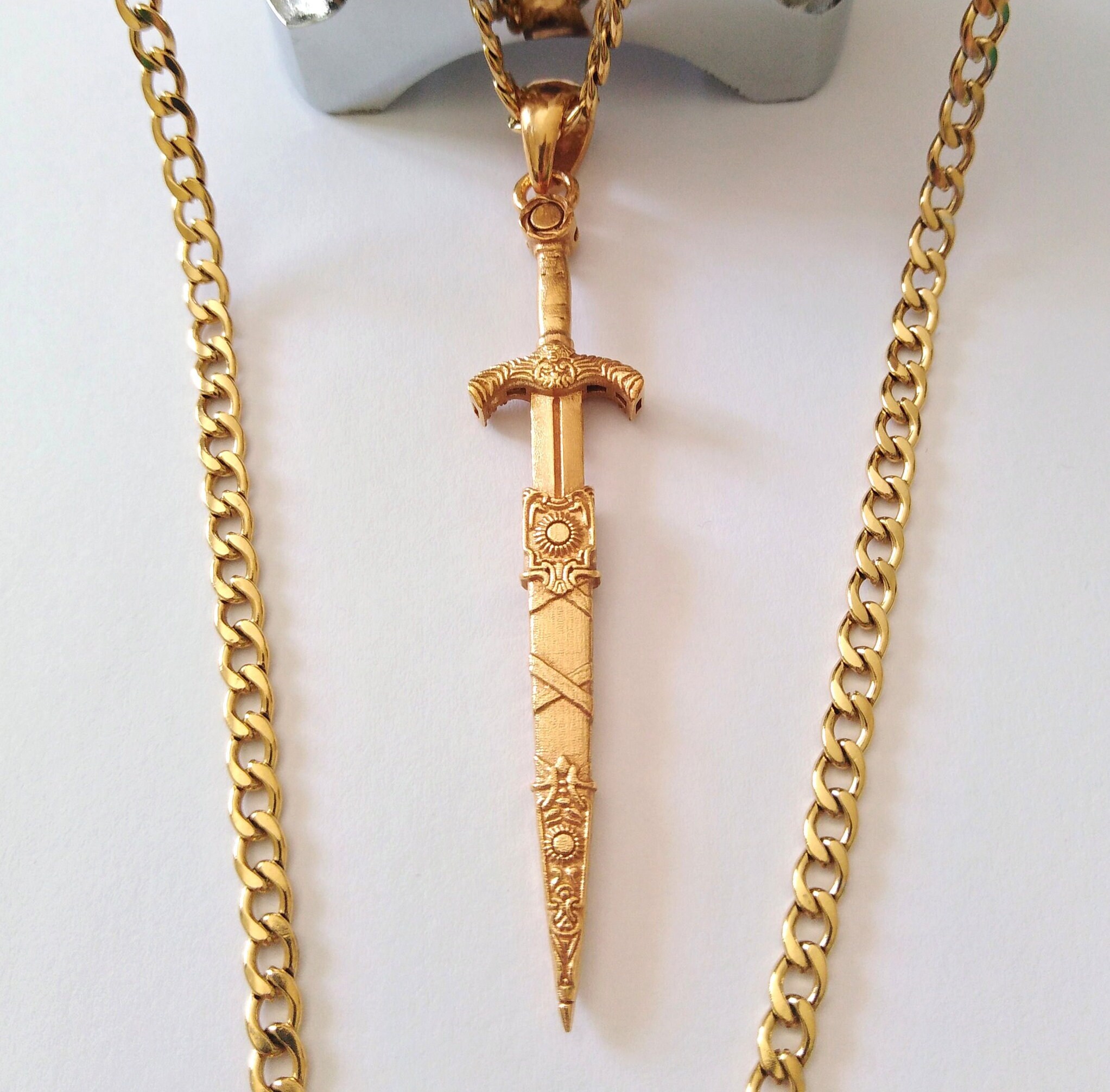 Gold Sword Pendant | Silver 925 Handmade Sword Necklace
