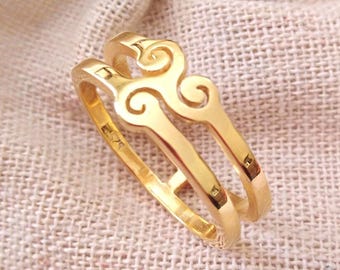 Yellow Gold Plated Spiral Ring | Silver 925 Triple Spiral Ring | Women's Ring | Sterling Silver Ring | Greek Style Ring | Women Spiral Ring