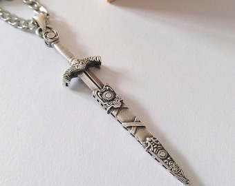 Oxidized Silver 925 Sword on a Scabbard Pendant | Handcrafted Aged Sterling Silver Sword Necklace | Men's Silver 925 Sword Pendant