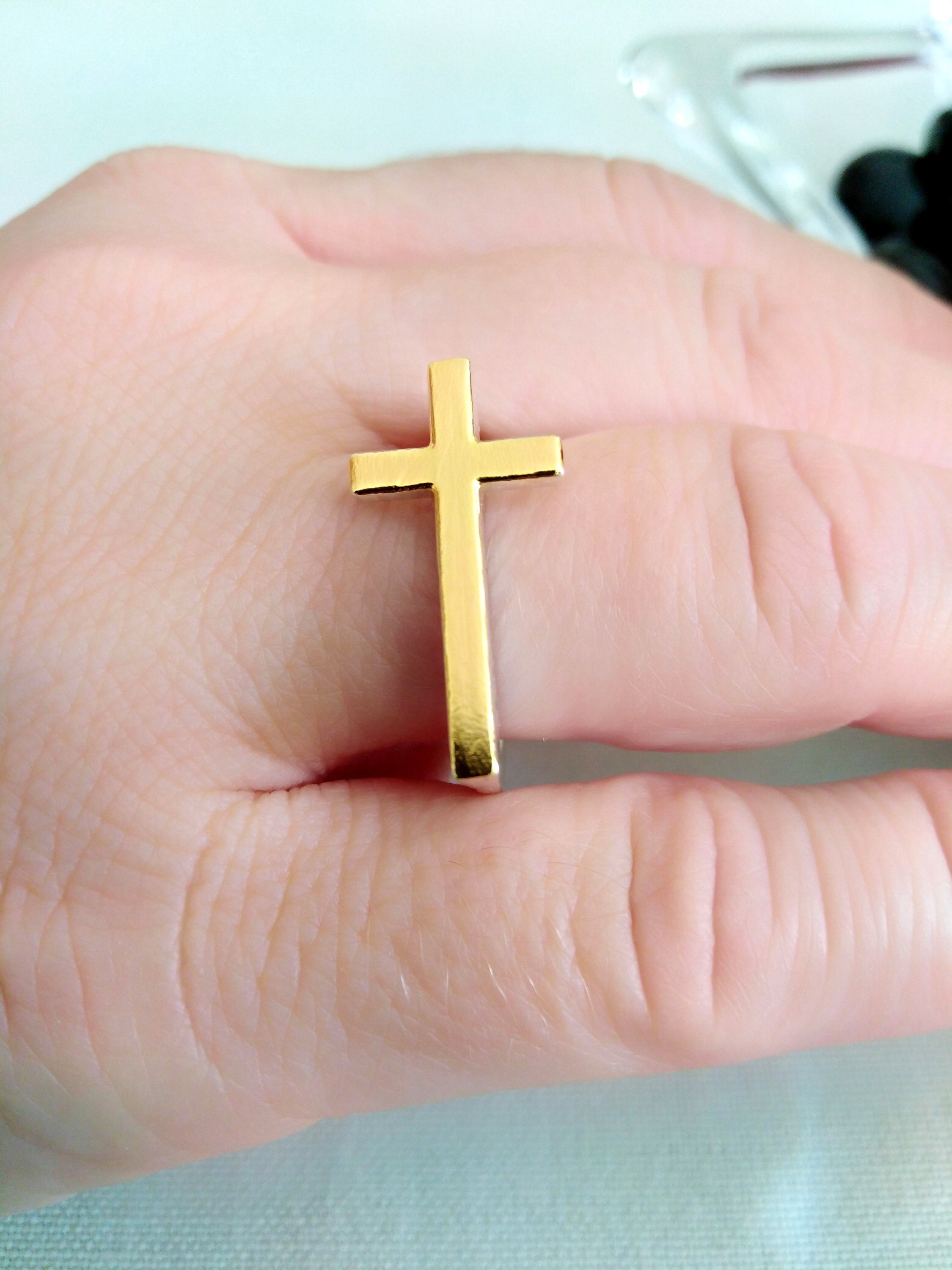 24K Gold Cross Ring Women's Gold Cross Ring Midi Silver Etsy