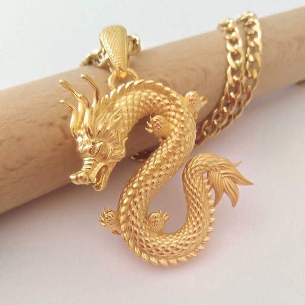 Pendentif dragon en or, collier dragon chinois en argent 925, pendentif dragon en argent sterling pour homme, pendentif dragon chinois en or rose pour femme