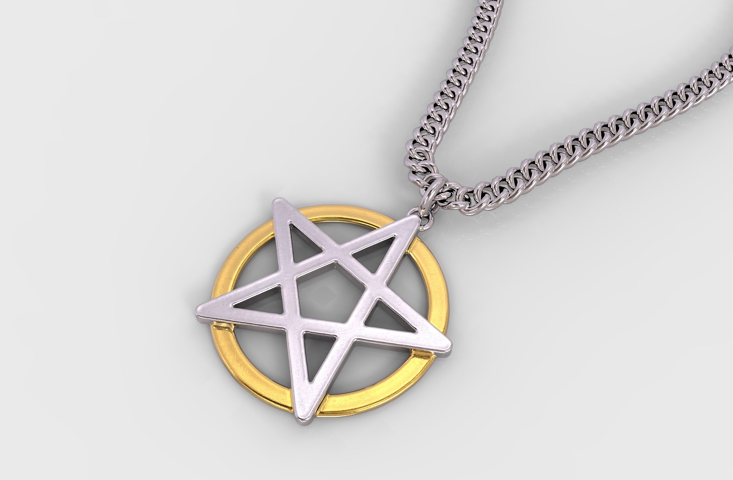 24K Gold Pentagram Pendant Silver 925 Pentacle Gold Etsy