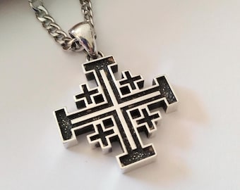 Oxidized Silver 925 Jerusalem Cross Pendant | Handcrafted Aged Sterling Silver Jerusalem Cross Necklace | Solid Silver 925 Jerusalem Cross
