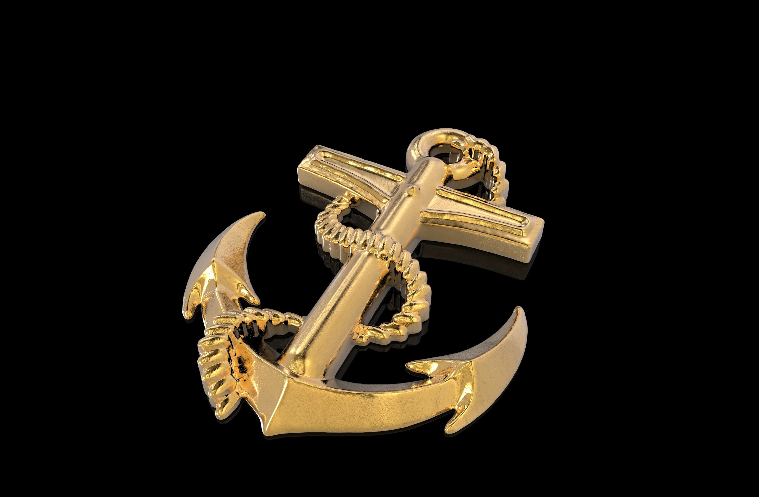 24K Gold Anchor Pendant Silver Anchor 