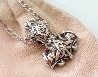 Oxidized Silver 925 Mjolnir Pendant | Norse Viking Jewelry for Men | Detailed Silver Mjolnir Pendant | Norse Mythology Thor Viking Hammer