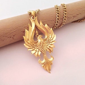 Gold Phoenix Pendant, Sterling Silver Phoenix Necklace, Men's Silver 925 Phoenix Bird Jewelry, Silver Phoenix Pendant, Women's Gold Necklace