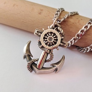 Oxidized Silver 925 Anchor Pendant | Handcrafted Silver Anchor Necklace | Silver 925 Anchor | Men&#39;s Anchor Pendant | Silver Nautical Jewelry