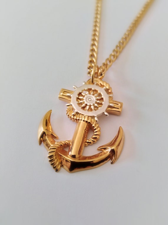 Details about   925 Sterling Silver 35MM Ship Wheel and Anchor Charm Pendant 