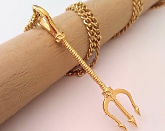 Yellow Gold Plated Trident Pendant | Handcrafted Silver 925 Trident Pendant | Men's Gold Plated Trident Pendant | Sterling Silver Trident