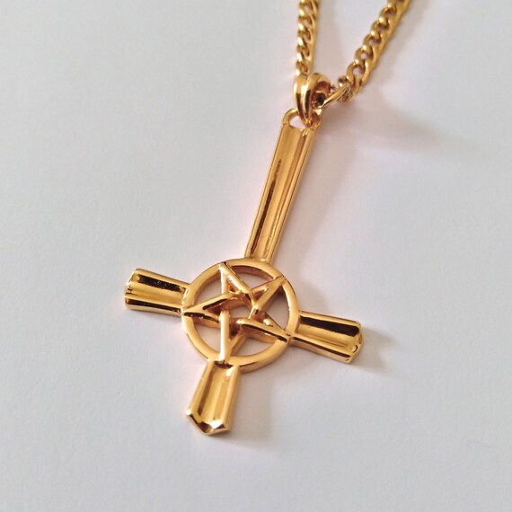 Gold Inverted Cross Pendant Sterling Silver Pentagram Pendant