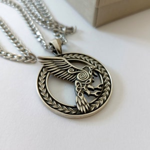 Oxidized Sterling Silver Celtic Raven Pendant Necklace