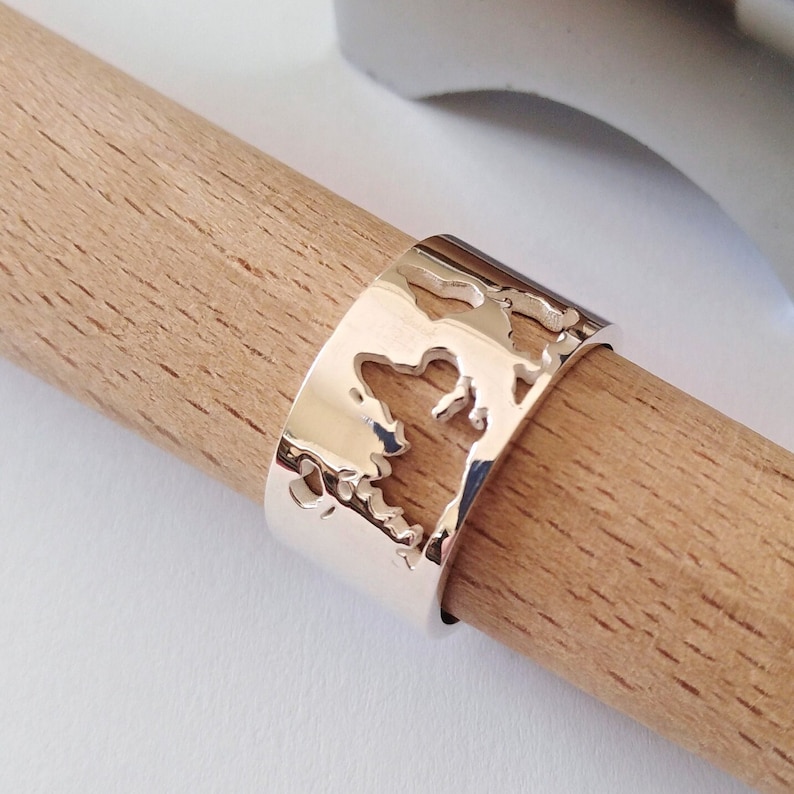 Gold World Map Ring, Earth Map Ring, Women's World Map Ring, Men's World Map Ring, Traveller's Ring, Women's Sterling Silver World Map Ring Silver 925