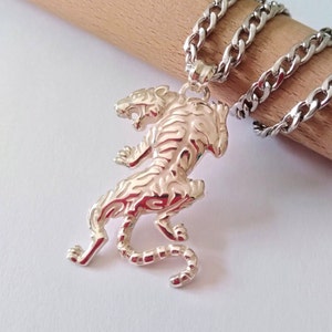 Gold Tiger Pendant, Silver 925 Tiger Necklace, Men&#39;s Silver Pendant, Rose Gold Tiger Pendant, Women&#39;s Silver Tiger, Men&#39;s Gold Tiger Pendant