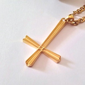 Gold Inverted Cross Pendant, Sterling Silver Inverted Cross Necklace, Men Gold Cross Pendant, Rose Gold Inverted Cross Pendant, Satan Cross