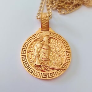 Yellow Gold Spartan Warrior Pendant | Handcrafted Silver 925 Warrior Necklace | Men&#39;s Yellow Gold Spartan Warrior Pendant | Warrior Pendant