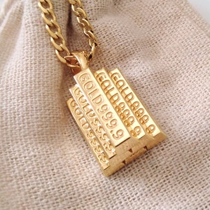 Pendentif élément lingots d&#39;or | Pendentif briques en or jaune pour homme | Pendentif en lingots d&#39;or | Lingots d&#39;or féminins | Pendentif femme Ignot en or jaune