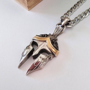 Gold Spartan Helmet Pendant | Oxidized Silver 925 Spartan Necklace Men&#39;s Silver Jewelry | Gold Spartan Pendant | Spartan Silver 925 Pendant