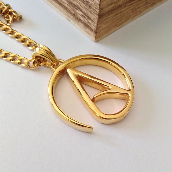 Gold Thick Atheist Pendant, 5mm Thick Atheist Necklace, Atheist Jewelry, Gold Atheist Pendant, Men's Silver Pendant, Women's Silver Necklace