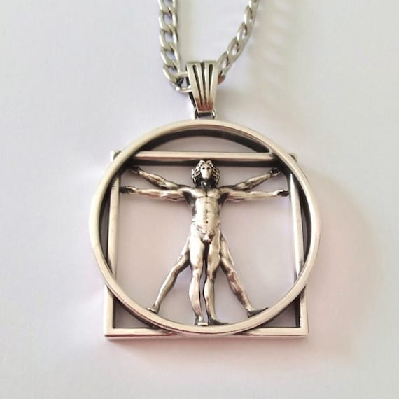 アクセサリー PS: The Vitruvian Man Silver Pendant Aged Silver Vitruvian Men Pendant | Silver Vitruvian Man