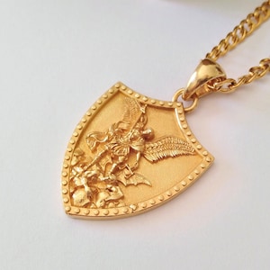 Colgante de San Miguel Arcángel en oro / Collar de San Miguel Arcángel en plata de ley para hombre / Colgante de San Miguel Arcángel en plata 925 para hombre