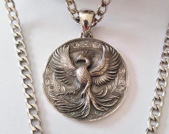 Oxidized Silver 925 Phoenix Pendant | Handcrafted Solid Sterling Silver Phoenix Necklace | Unisex Aged Silver 925 Phoenix Pendant | Phoenix