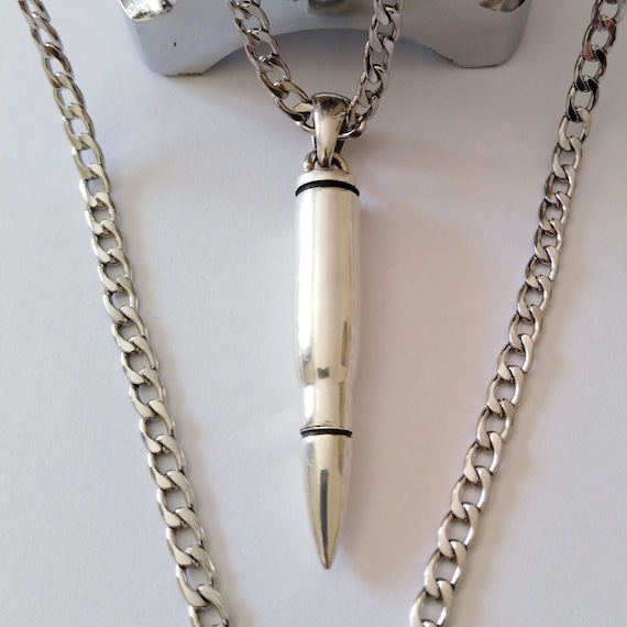 Oxidized Silver 925 Bullet Pendant | Solid Sterling Silver