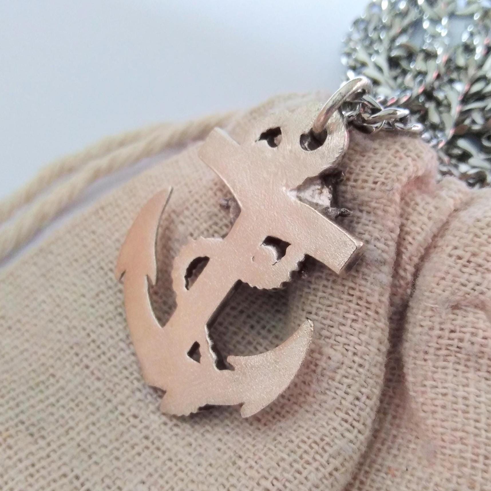 Collana con timone di ancora in argento sterling 925, ciondolo con