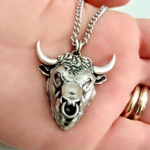 Oxidized Silver 925 Bull Pendant | Handcrafted Silver Bull Head Pendant | Bull Necklace | Men&#39;s Aged Silver 925 Bull Pendant | Bull Pendant