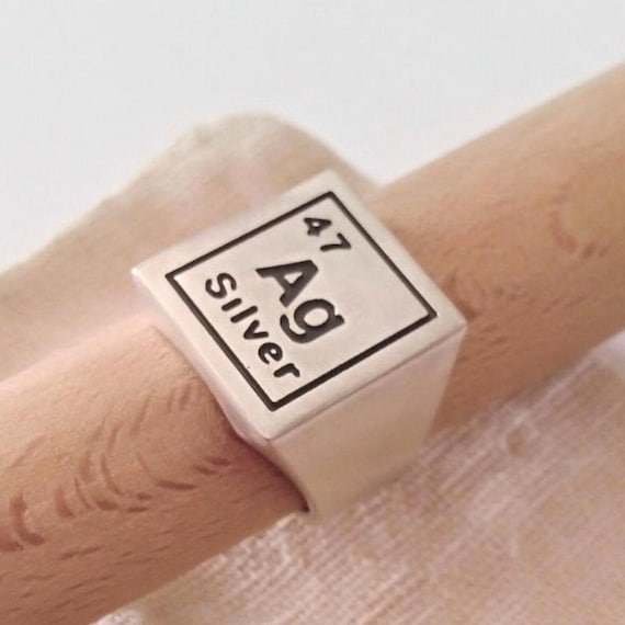 Oxidized Silver 925 Ag Silver Element Symbol Ring | Handcrafted