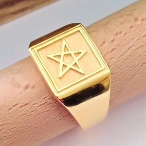 Gold Pentagram Ring | Men&#39;s Silver 925 Pentagram Ring | Pentacle Jewelry | Women Yellow Gold Pentagram Ring | Pentagram Ring | Men Gold Ring