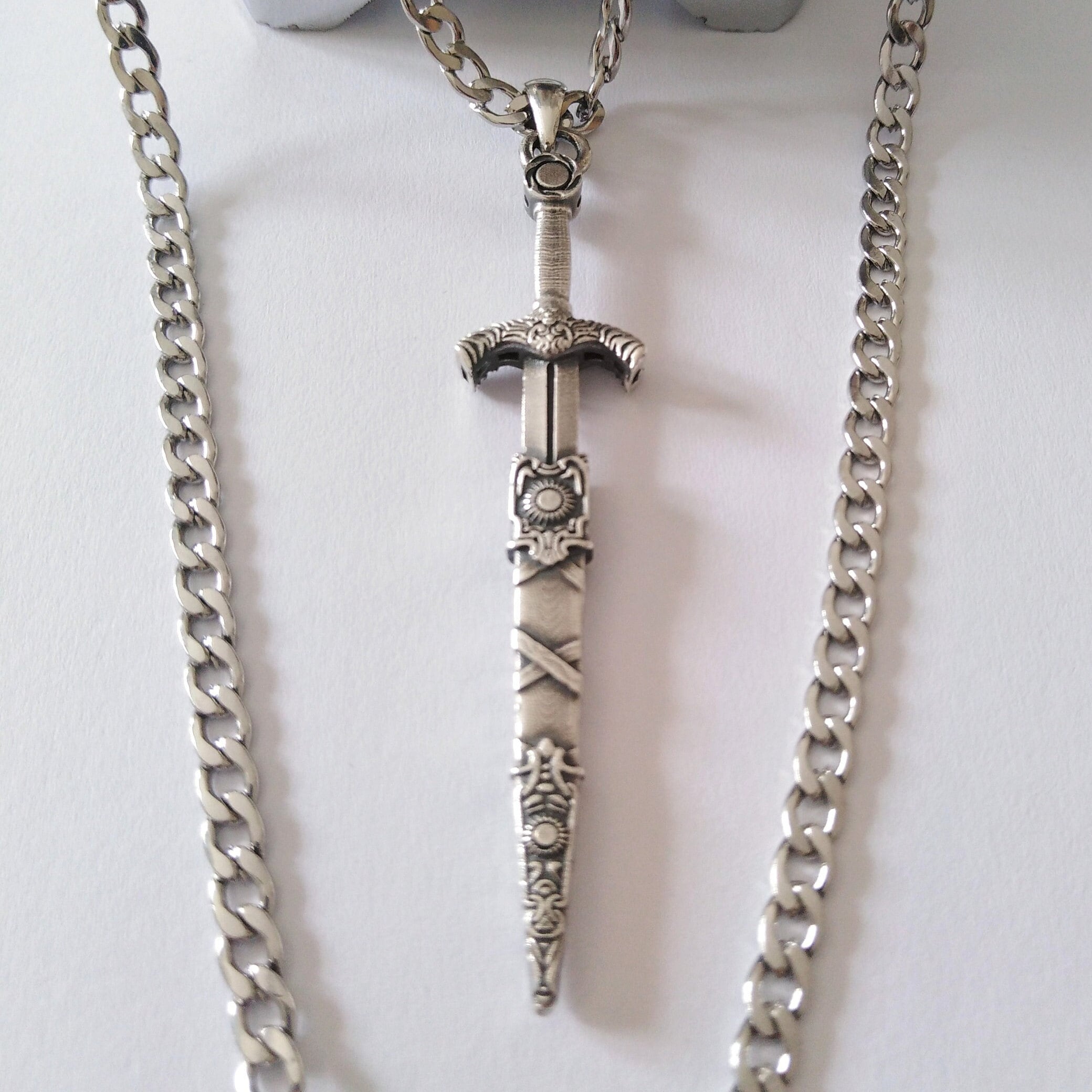 Oxidized Silver 925 Sword on a Scabbard Pendant | Handcrafted Aged