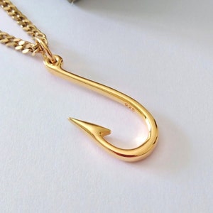 Yellow Gold Hook Pendant | Silver Hook Necklace | Gold Hook Jewelry | Silver Hook Pendant | FishingHook Pendant | Men&#39;s Gold Hook Pendant