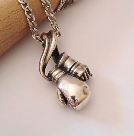 Collana in argento sterling con guantoni da boxe, collana con ciondolo