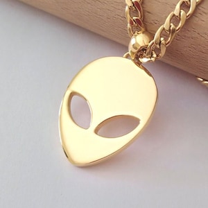 Gold Alien Head Pendant | Silver 925 Alien Necklace | Rose Gold Alien Pendant | Science Necklace | UFO Pendant | Women&#39;s Gold Alien Pendant
