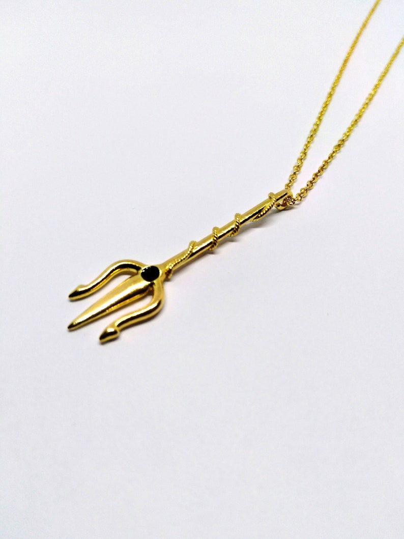 Unique Gold Trident Pendant Gold Trident Necklace Silver 925 Etsy