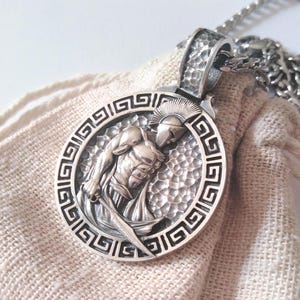 Oxidized Silver 925 Spartan Warrior Pendant | Handcrafted Silver Warrior Necklace | Sterling Silver Spartan Warrior Pendant | Men&#39;s Pendant