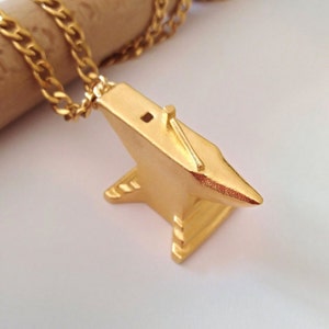Gold Anvil Pendant, Sterling Silver Anvil Necklace, Gold Hammer Necklace, Silver 925 Pendant, Men&#39;s Silver 925 Pendant, Industrial Jewelry