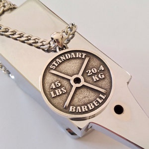 Oxidized Silver 925 Barbell Disc Pendant | Handcrafted Aged Silver Barbell Disc | Men Barbell Disc Pensdant | Women&#39;s Barbell Disc Necklace