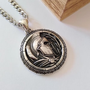 Oxidized Silver 925 Spartan Skull Shield Pendant | Handcrafted Silver Spartan Shield Necklace | Unisex Silver Spartan Skull Helmet Pendant