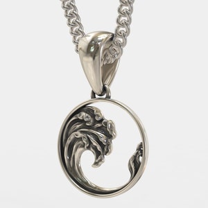 Oxidized Sterling Silver Wave Pendant Necklace: Handmade Ocean Jewelry