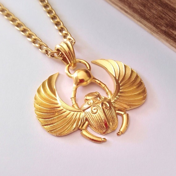 Gold Egyptian Scarab Pendant Sterling Silver Egyptian Scarab