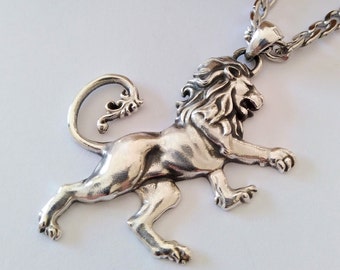 Oxidized Silver 925 Royal Lion Pendant | Hancrafted Silver 925 Lion Necklace | Lion Pendant | Men's Silver Lion Pendant | Lion Necklace
